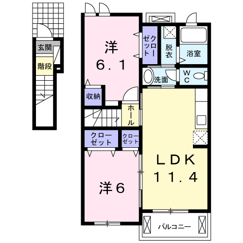 リバージュ横峰A(2LDK/2階)の間取り写真