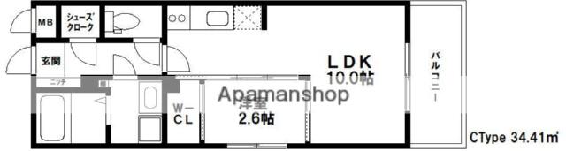 ルーチェ平尾(1LDK/4階)の間取り写真