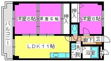 エントピア那珂川(3LDK/3階)の間取り写真