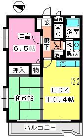 シャルマン那珂川(2LDK/2階)の間取り写真