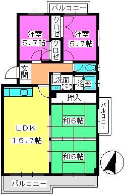 ハイネス那珂川(4LDK/4階)の間取り写真