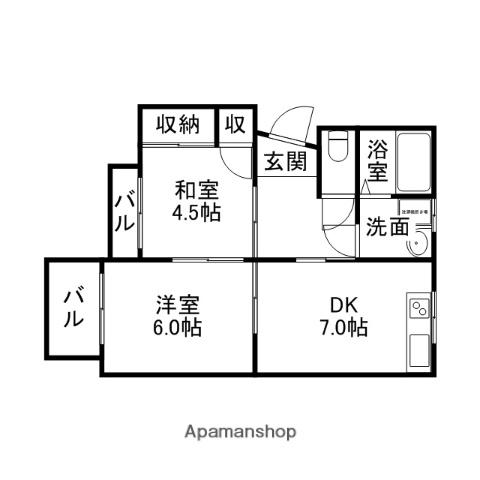 サンライフ白水(2DK/2階)の間取り写真