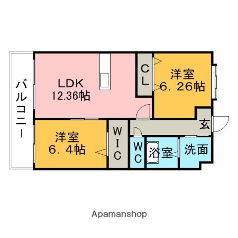 スカイシャトレ曰佐(2LDK/1階)の間取り写真