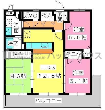 ピア白水ヶ丘(3LDK/3階)の間取り写真