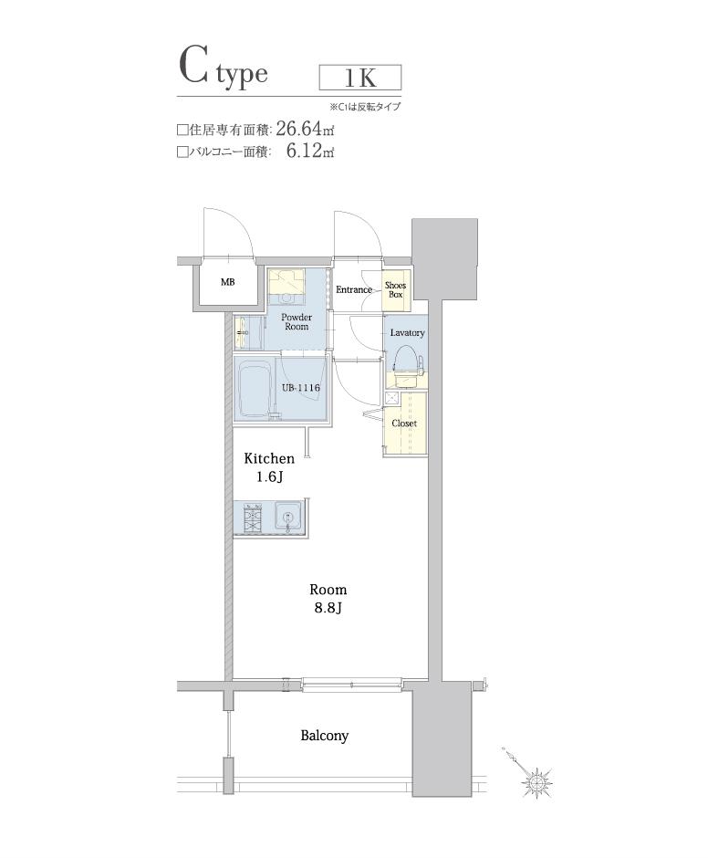 エンクレスト博多駅南SHARE(1K/7階)の間取り写真