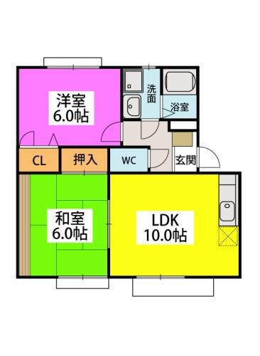 ルミエール渡辺(2LDK/2階)の間取り写真