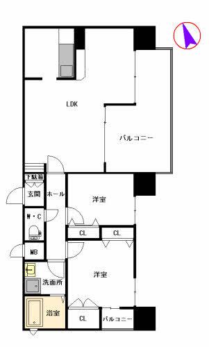 エスティメゾン井尻(2LDK/2階)の間取り写真