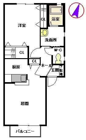 グレイスFUJI A(1LDK/2階)の間取り写真