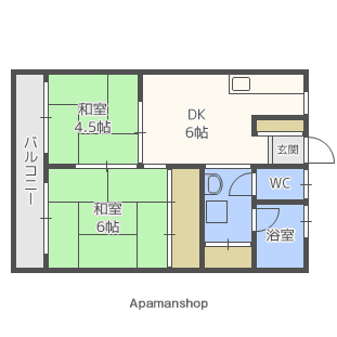 小笹カステリアB棟(2DK/1階)の間取り写真