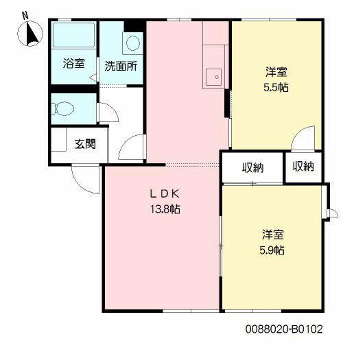 プリモキミB(2LDK/1階)の間取り写真