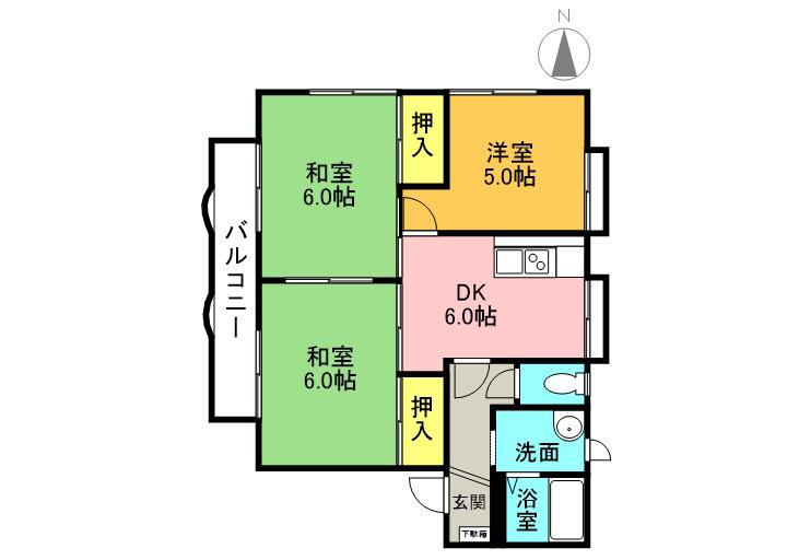 ビューテラスB棟(3DK/2階)の間取り写真
