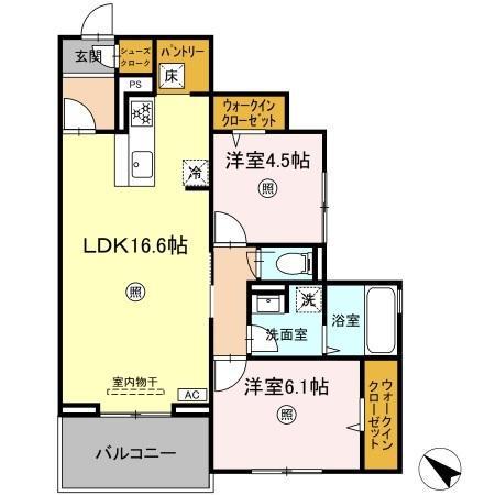 ラコルト板付(2LDK/1階)の間取り写真