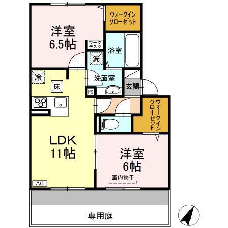 プレシボヌール弥永(2LDK/1階)の間取り写真