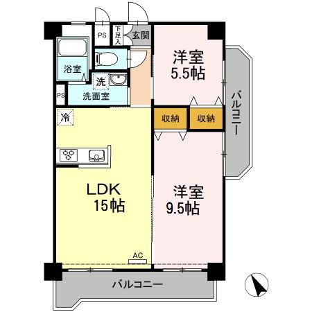 大神第3ビル(2LDK/5階)の間取り写真