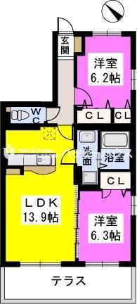 プライムコート大野城(2LDK/3階)の間取り写真