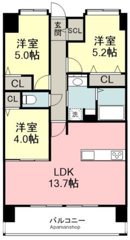 プラトウズ仲原(3LDK/4階)の間取り写真