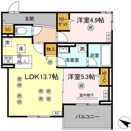 GRANDVALLEY 博多(2LDK/1階)の間取り写真