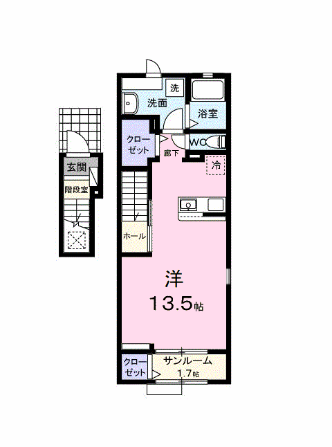 WISTERIA Ⅷ(ワンルーム/2階)の間取り写真