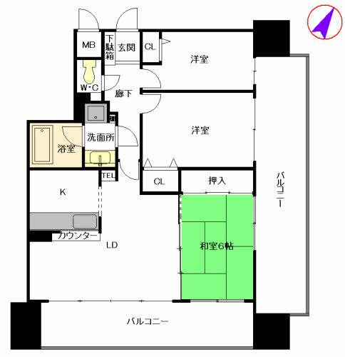 高宮通シティハウス(3LDK/8階)の間取り写真