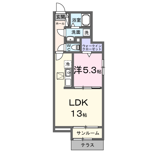 ラ・カーサ・パーチェ(1LDK/1階)の間取り写真