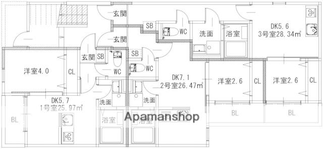 春日原北町4丁目AP(1DK/3階)の間取り写真