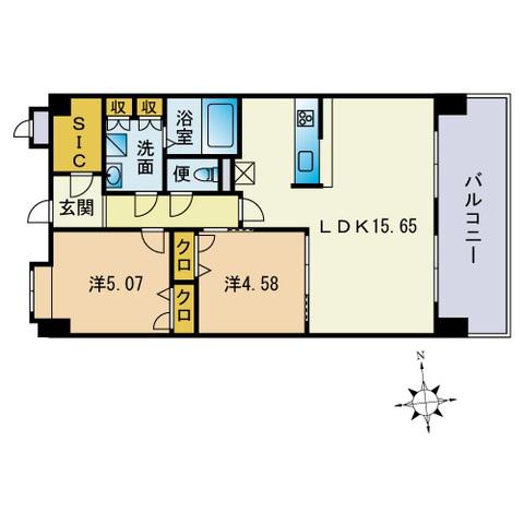 LASANTE大橋リバーサイドテラス(2LDK/7階)の間取り写真