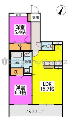 ソピア警弥郷(2LDK/2階)の間取り写真