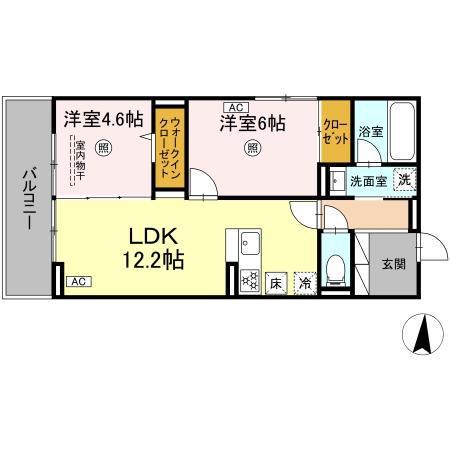 リヴィエール友丘(2LDK/1階)の間取り写真