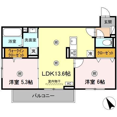 D-ROOM平田台4丁目(2LDK/2階)の間取り写真
