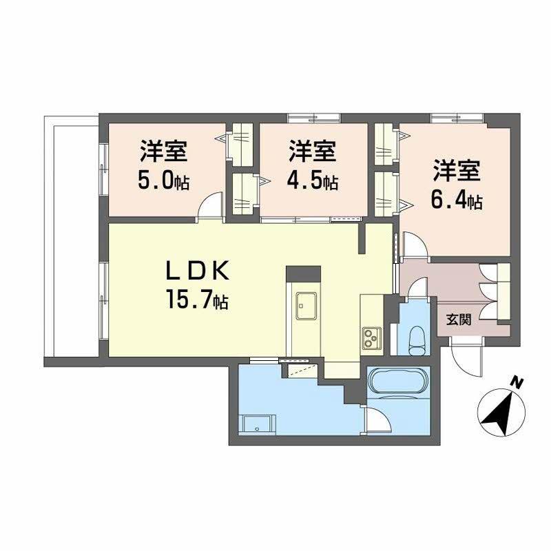 シャーメゾン上大利レジデンス(3LDK/1階)の間取り写真