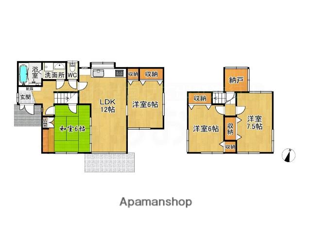 西鉄天神大牟田線 紫駅 徒歩11分 2階建 築39年(4SLDK)の間取り写真