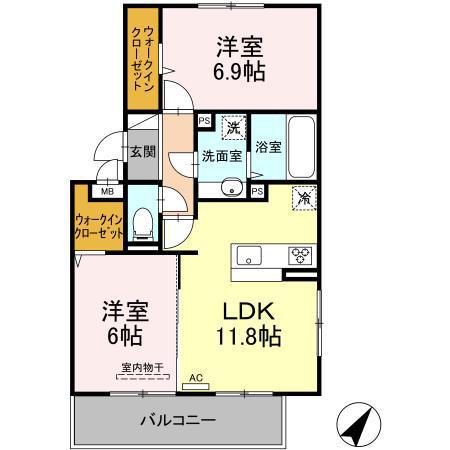 クリエイーストII(2LDK/2階)の間取り写真