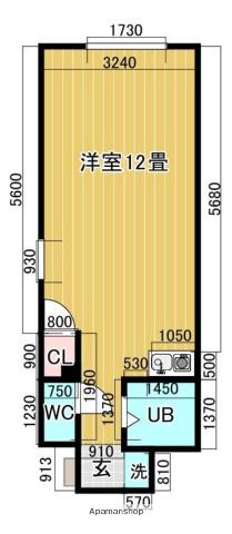 アップルパイ(ワンルーム/2階)の間取り写真