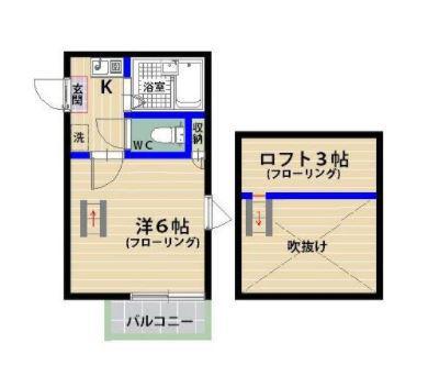 ラフィーネ香椎参道A棟(1K/2階)の間取り写真