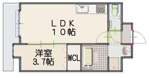 ルッシェ竹下駅前(1LDK/9階)の間取り写真