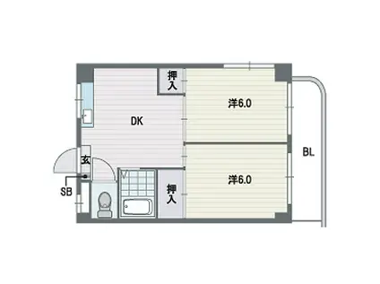 アドバンス箱崎(2DK/4階)の間取り写真