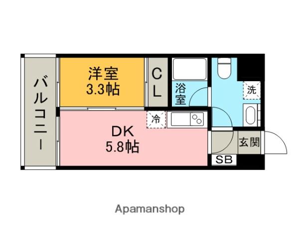 ルネッサンス21博多(1DK/4階)の間取り写真