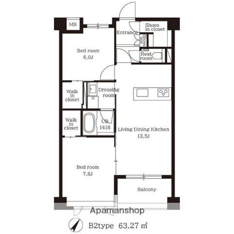 EXCELLENT M 平尾山荘(2LDK/3階)の間取り写真