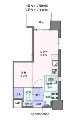 ヴィラージュ天神(1LDK/3階)の間取り写真