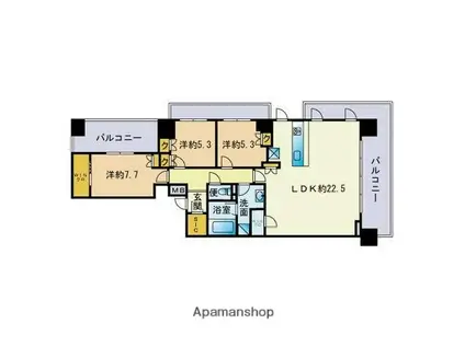 ザ・パークハウス桜坂サンリヤン(3LDK/3階)の間取り写真