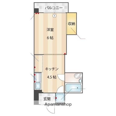 ロリエマンション筥松(1DK/6階)の間取り写真
