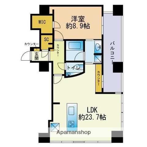 ロイヤルパークス大名(1LDK/22階)の間取り写真