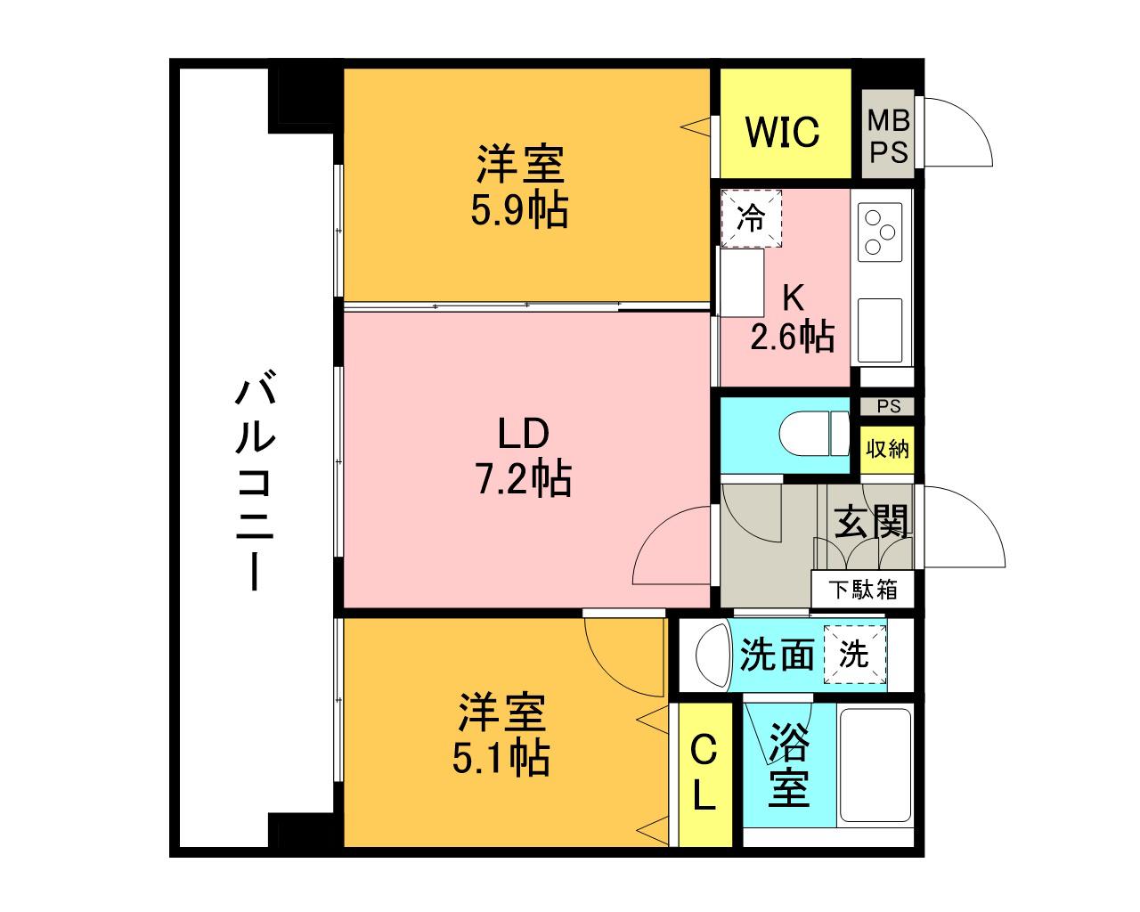 QUINTET MINAMI FUKUOKA(2LDK/3階)の間取り写真