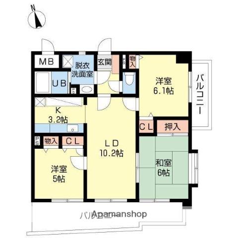 OAK VILLA野多目レジデンス(3LDK/2階)の間取り写真