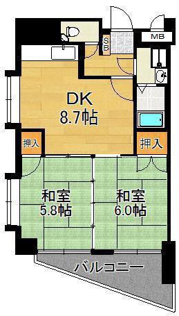 サンハッコービル(2DK/4階)の間取り写真