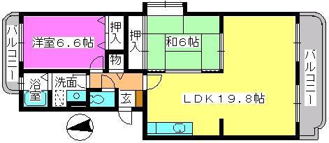 サンシャイン篠栗(2LDK/4階)の間取り写真