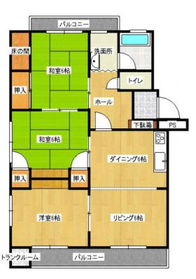 小笹ハイツ29棟(3LDK/4階)の間取り写真