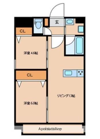SQUARE友泉亭(2LDK/4階)の間取り写真