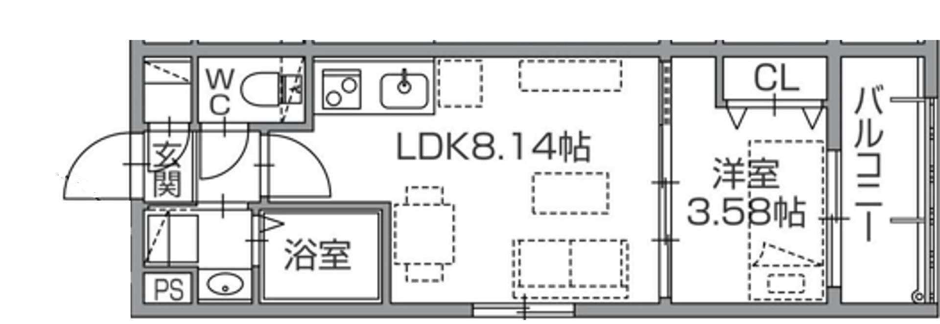 ラクラス南福岡サウス(1LDK/3階)の間取り写真