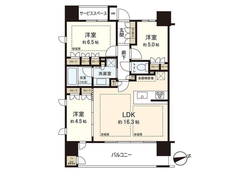 パークホームズ大濠公園フロント(3LDK/4階)の間取り写真